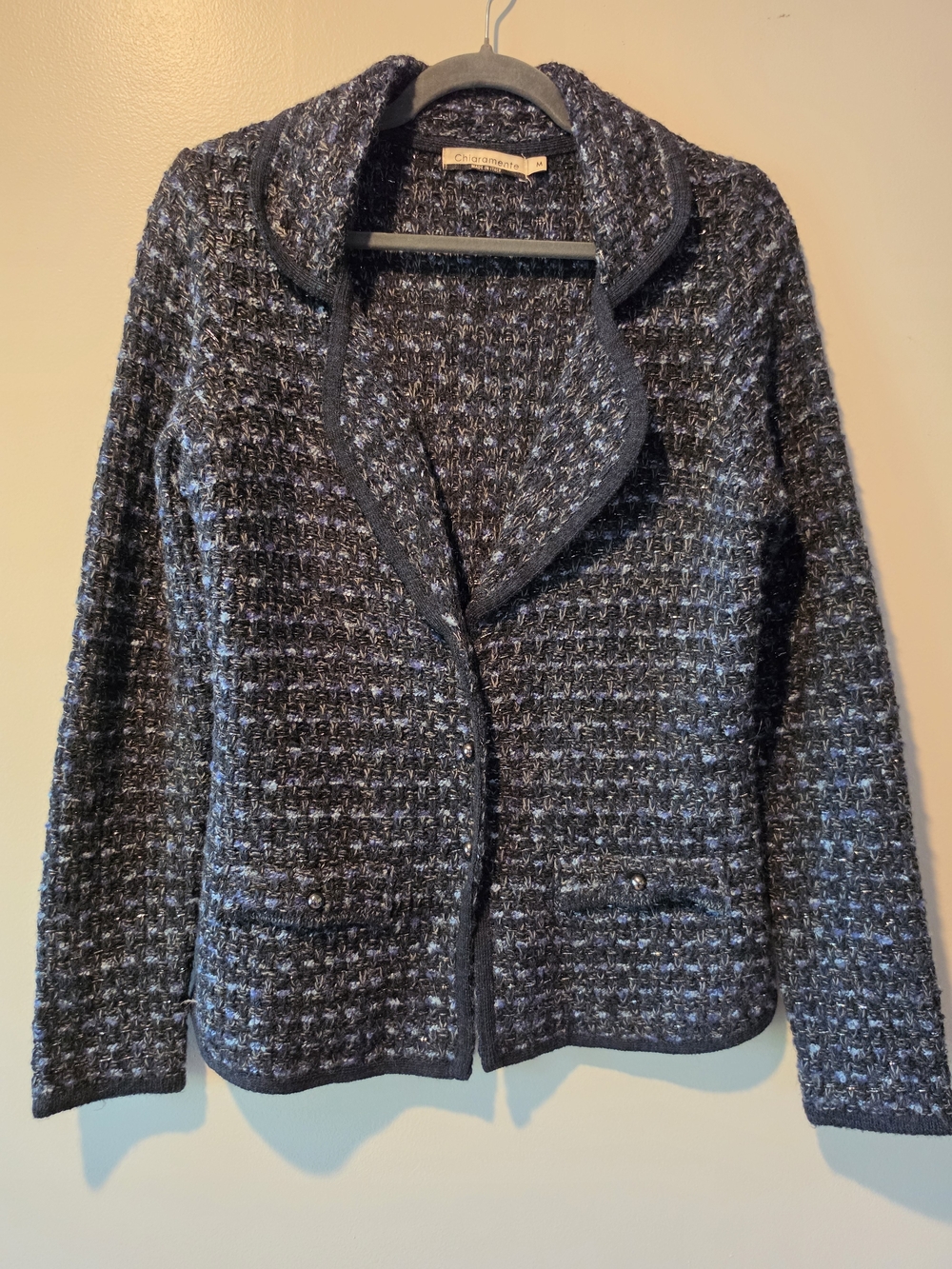 Tweed Knit Blazer Jacket in Navy and Gray